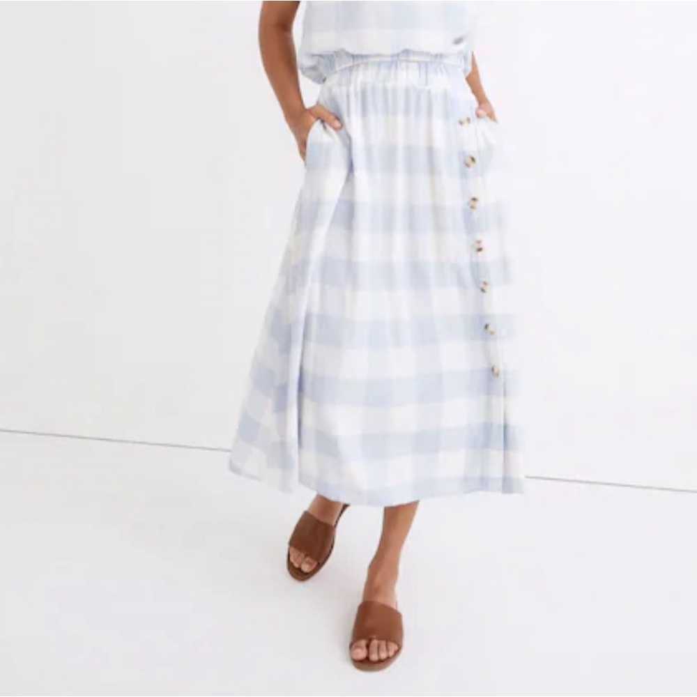 Linen Blend Side Button Midi Skirt